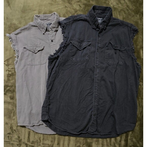 Men's Buffalo Outdoors Roadwear Sleeveless Shirts Biker Grunge Black Gray 2 Pair - Picture 1 of 6